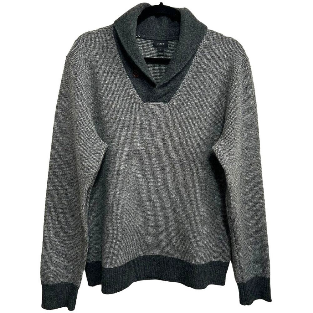 J Crew 100% Wool Shawl Collar Pullover Sweater Mens L Gray Preppy Academia Indie